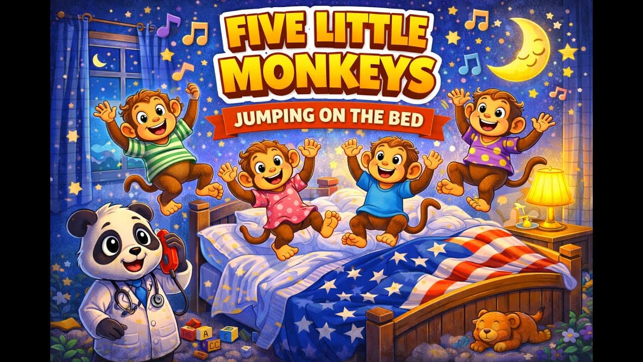 Five Little Monkeys Jumping on the Bed | Nursery Rhymes for Babies | Kids Songs